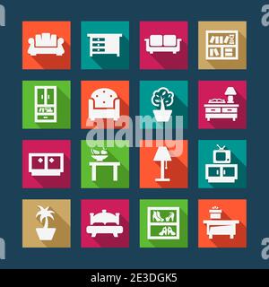 Set di icone mobili vettoriali piatti. Illustrazione Vettoriale