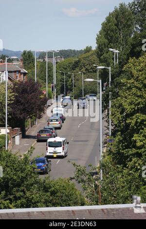 Ayr, Ayrshire, Scozia, Regno Unito. Le viste della contea da un alto numero di fantasie indicano come lo skyline, la linea del tetto del centro della città Foto Stock