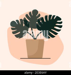 Composizione trendy monstera pianta in vaso per arredamento domestico, biglietti d'auguri disegni, invito, volantini, web design. Arte moderna forme minimaliste in pasta Illustrazione Vettoriale
