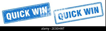 quick win timbro quadrato. quick win grunge segno set Illustrazione Vettoriale