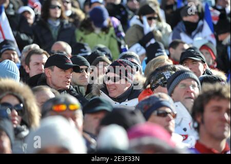 Jean-Claude Killy e il principe Alberto II di Monaco partecipano alla gara di slalom maschile 1° run, che si tiene il 15 febbraio 2009 ai Campionati Mondiali di Sci sul corso Face de Bellevarde in Val d'Isere, Alpi francesi. Foto di Nicolas Gouhier/Cameleon/ABACAPRESS.COM Foto Stock