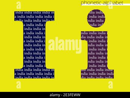 I (india) 3D illustrazione alfabeto fonetico disegno per decorazione con colore luminoso Foto Stock