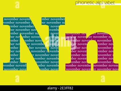 N (novembre) 3D illustrazione alfabeto fonetico design per decorazione con colori luminosi Foto Stock