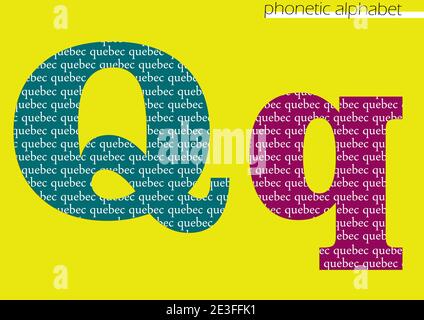 Q (québec) 3D illustrazione alfabeto fonetico per decorazione con colori luminosi Foto Stock