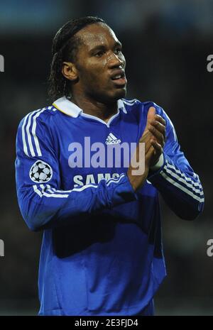 Il Didier Drogba di Chelsea festeggia dopo aver segnato durante la seconda tappa della Champions League, la prima partita di calcio a eliminazione, Juventus vs Chelsea allo stadio olimpico di Torino, il 10 marzo 2009. La partita si è conclusa con un pareggio di 2-2 e Chelsea passa attraverso in aggregato. Foto di Steeve McMay/ABACAPRESS.COM Foto Stock