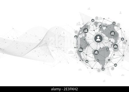 Sfondo della connessione Internet, senso astratto della scienza e della tecnologia grafica. Illustrazione della connessione di rete globale Foto Stock