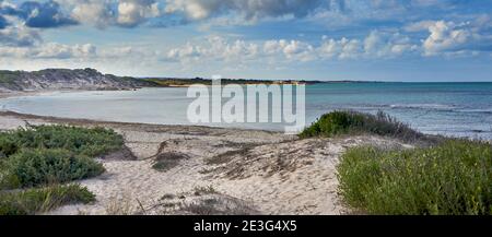 Spiaggia di Torre Guaceto all'interno dell'Area Marina protetta di Torre Guaceto e. Riserva naturale a Serranova Puglia Puglia Puglia Puglia Italia durante un luminoso Giorno di sole Foto Stock