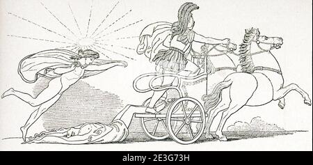 Questa scena è uno dei numerosi disegni che lo scultore e disegnatore inglese John Flaxman (1755–1826) fece per illustrare i passaggi dell'epico poeta greco Omero, Iliade e Odyssey, una commissione che gli era stata data da Georgiana Hare-Naylor mentre viveva a Roma. Rappresenta il corpo di Hector trascinato sul carro di Achille. È stato fatto 1793. Foto Stock