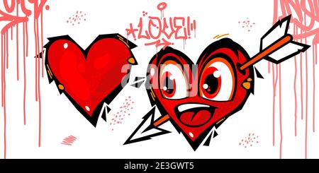 Graffiti Style Hearts Illustrazione vettoriale Arte per Happy San Valentino Illustrazione Vettoriale