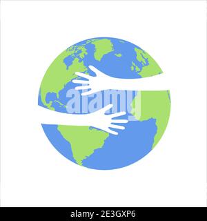 Illustrazione vettoriale del giorno della terra. Pianeta Terra con un abbraccio. Terra con le mani umane. Illustrazione vettoriale Illustrazione Vettoriale