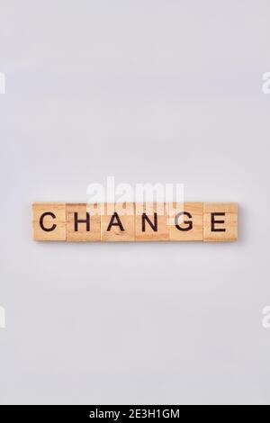 Cambia parola fatta con blocchi da costruzione. Foto Stock