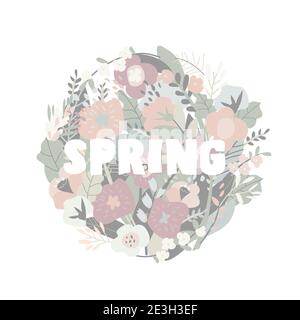 Carino bouquet di fiori di primavera cartoon. Ciao primavera Illustrazione Vettoriale