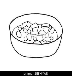 Vettore mano doodle eintopf. Piatto di cucina tedesca. Progettare un elemento di schizzo per menu cafè, ristorante, etichetta e imballaggio. Illustrazione Illustrazione Vettoriale