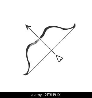 Icona a forma di arco e freccia con punta a forma di cuore. Festa di San Valentino. Illustrazione Vettoriale