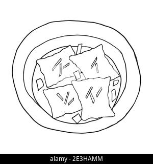 Vettore Doodle disegnata a mano maultaschen. Piatto di cucina tedesca. Progettare un elemento di schizzo per menu cafè, ristorante, etichetta e imballaggio. Illustrazione Illustrazione Vettoriale