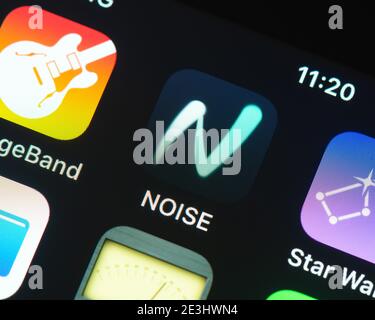 Icona dell'app Noise sullo schermo di Apple iPhone. Noise è un'applicazione per la creazione di musica per dispositivi iOS e Android sviluppata da Roli. Foto Stock