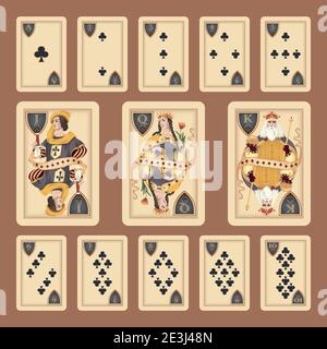 Carte classiche di Club Suit su sfondo verde. Design originale. Foto Stock