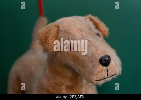 Un giocattolo irlandese d'epoca da cui è possibile spingere lungo Dog Walker Gli anni '50 realizzati da Pedigree Foto Stock