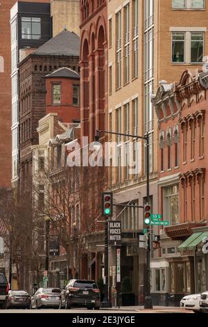 Washington DC, USA - 17 gennaio 2021: Washington DC Downtown F Street Foto Stock