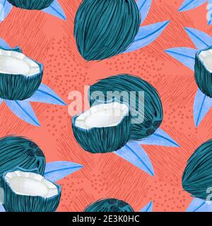 Noce di cocco maturo senza cuciture motivo Foto Stock