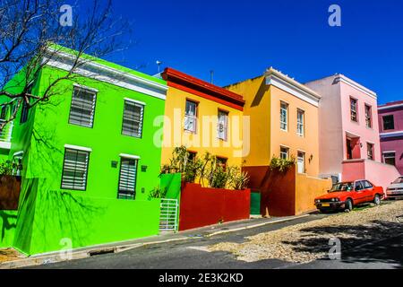 Colorate strade di Bo-Kaap a cape malay colony a Città del Capo in Sud Africa nel Western Cape Foto Stock