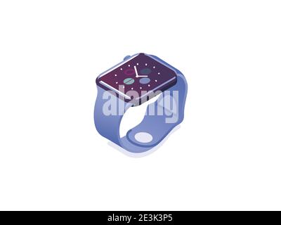 Orologio digitale quadrato. Splendido orologio da polso intelligente isometrico isolato su sfondo bianco. Vettore. Illustrazione Vettoriale