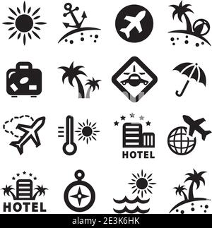 Elegante set di icone da viaggio creato per dispositivi mobili, Web e applicazioni. Illustrazione Vettoriale
