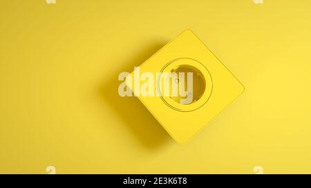 Presa elettrica isolata su sfondo giallo. rendering 3d Foto Stock