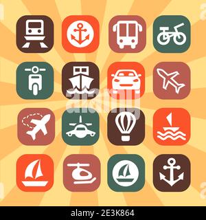 Elegante set di icone colorate per il trasporto creato per dispositivi mobili, Web e applicazioni. Illustrazione Vettoriale