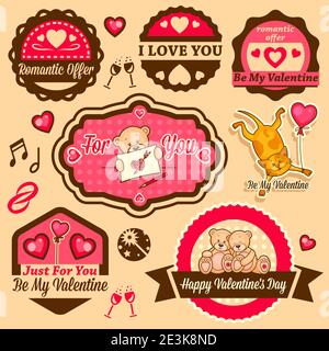Valentine`s Day Vector Set - etichette, emblemi e altri elementi di design. Illustrazione Vettoriale