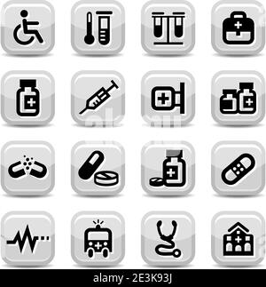 Elegante set di icone mediche creato per dispositivi mobili, Web e applicazioni. Illustrazione Vettoriale