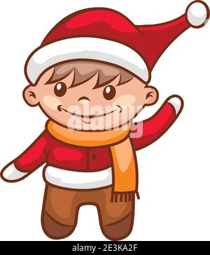 Cute Little Boy vestito in Babbo Natale. Illustrazione del vettore di Natale. Illustrazione Vettoriale