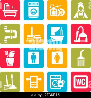 Set di icone colorate ed eleganti per la pulizia del nero vettoriale. Illustrazione Vettoriale