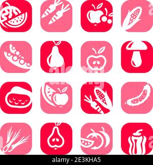 icone di frutta e verdura a colori Illustrazione Vettoriale