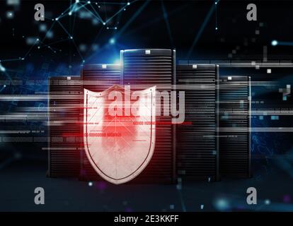 Concetto di sicurezza in un centro dati camera con server di database Foto Stock