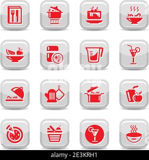 Set di icone per la cucina per il Web e i dispositivi mobili. Tutti gli elementi sono raggruppati. Illustrazione Vettoriale
