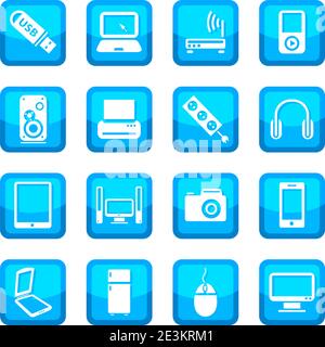 Set di icone vettoriali per dispositivi elettronici per Web e dispositivi mobili. Tutti gli elementi sono raggruppati. Illustrazione Vettoriale