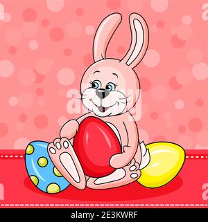 Carino cartoon vettore illustrazione di Pasqua coniglio tenendo uovo. Illustrazione Vettoriale