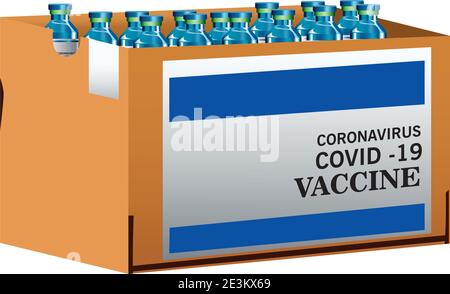 covid19 vaccini virus imballaggio scatola disegno di illustrazione vettoriale Illustrazione Vettoriale