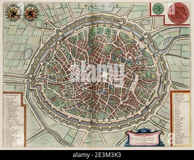 Mappa di Bruges di Jan Blaeu. Foto Stock