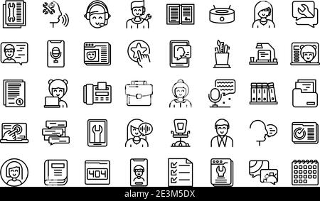 Set di icone dell'assistente personale. Contorno insieme di icone vettoriali di assistente personale per il web design isolato su sfondo bianco Illustrazione Vettoriale