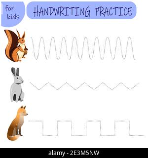 Foglio di pratica di scrittura a mano. Scrittura di base. Gioco educativo per bambini Illustrazione Vettoriale