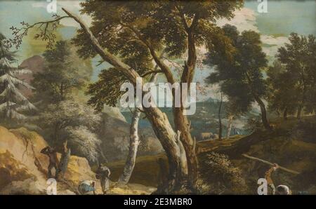 Marco Ricci (Belluno 1676-Venezia 1730) - Paesaggio con contadini e taglialegno Foto Stock