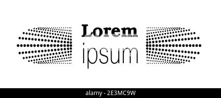 Design della testata. Modello monocromatico semplice per logo, simbolo, icona, segno. Testo e due motivi simmetrici punteggiati. Linee astratte punteggiate nere. Vettore Illustrazione Vettoriale