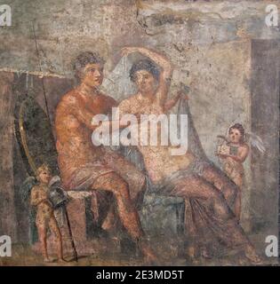 Marte e Afrodite (Venere) affresco della Casa di Meleagro, Pompei 9256 MH. Foto Stock