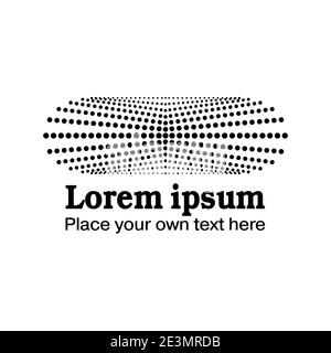 Modello logo. Icona a puntini neri vettoriali, motivo simmetrico. Sfondo bianco. Linee puntate. Forma astratta dell'ellisse a mezzitoni. Design monocromatico. EPS10 Illustrazione Vettoriale