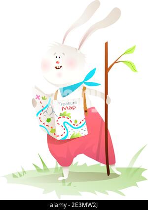 Little Rabbit o Lepre per i bambini andare a fare escursioni in foresta Illustrazione Vettoriale