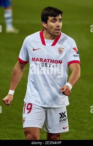 Marcos Acuna di Siviglia durante il campionato spagnolo la Liga partita di calcio tra CD Alaves e Sevilla CF il 19 gennaio 2021 allo stadio Mendizorrotza di Vitoria, Spagna - Foto Ricardo Larreina / Spagna DPPI / DPPI / LiveMedia Foto Stock