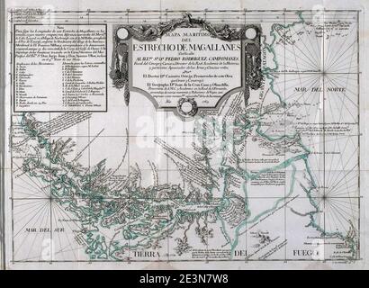 Mapa Marítimo del Estrecho de Magallanes. Foto Stock