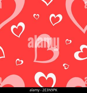 Motivo senza cuciture con elementi per San Valentino su sfondo rosso. Cuori carini. Foto Stock